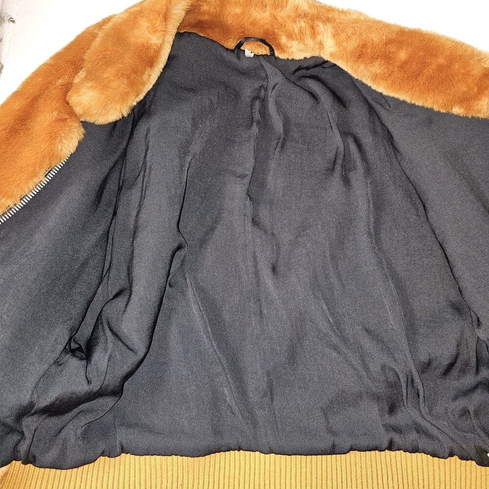 Free People Furry Bomber Jacket Brown/ Orange Zip Up Cozy XS - Picture 13 of 15